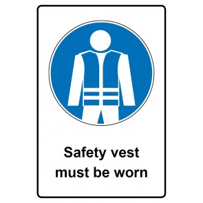 Schild Gebotszeichen Piktogramm & Text englisch · Safety vest must be worn (Gebotsschild)