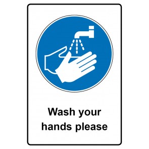 Schild Gebotzeichen Piktogramm & Text englisch · Wash your hands please | selbstklebend (Gebotsschild)