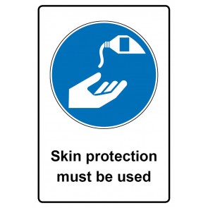 Aufkleber Gebotszeichen Piktogramm & Text englisch · Skin protection must be used | stark haftend (Gebotsaufkleber)