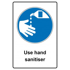 Aufkleber Gebotszeichen Piktogramm & Text englisch · Use hand sanitiser (Gebotsaufkleber)