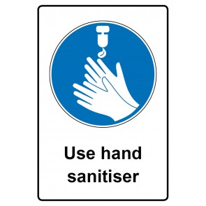 Schild Gebotszeichen Piktogramm & Text englisch · Use hand sanitiser (Gebotsschild)