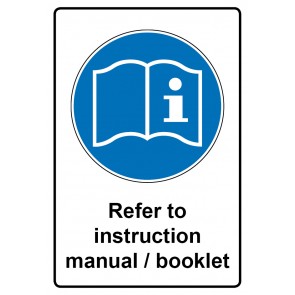 Aufkleber Gebotszeichen Piktogramm & Text englisch · Refer to instruction manual / booklet | stark haftend (Gebotsaufkleber)