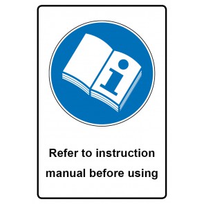 Schild Gebotzeichen Piktogramm & Text englisch · Refer to instruction manual before using | selbstklebend (Gebotsschild)