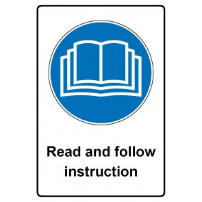 Aufkleber Gebotszeichen Piktogramm & Text englisch · Read and follow instruction | stark haftend (Gebotsaufkleber)