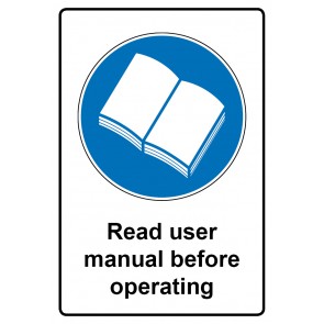 Schild Gebotszeichen Piktogramm & Text englisch · Read user manual before operating (Gebotsschild)