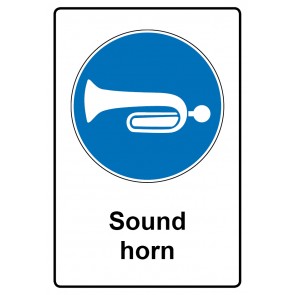 Schild Gebotszeichen Piktogramm & Text englisch · Sound horn (Gebotsschild)