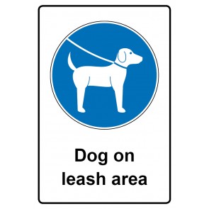 Aufkleber Gebotszeichen Piktogramm & Text englisch · Dog on leash area | stark haftend (Gebotsaufkleber)