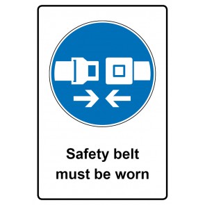 Aufkleber Gebotszeichen Piktogramm & Text englisch · Safety belt must be worn | stark haftend (Gebotsaufkleber)