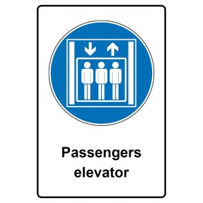 Aufkleber Gebotszeichen Piktogramm & Text englisch · Passengers elevator | stark haftend (Gebotsaufkleber)