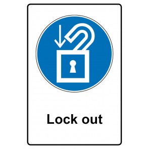 Schild Gebotzeichen Piktogramm & Text englisch · Lock out | selbstklebend (Gebotsschild)