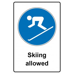 Schild Gebotszeichen Piktogramm & Text englisch · Skiing allowed (Gebotsschild)