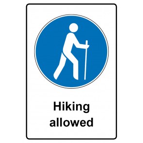 Aufkleber Gebotszeichen Piktogramm & Text englisch · Hiking allowed (Gebotsaufkleber)