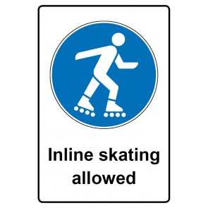 Aufkleber Gebotszeichen Piktogramm & Text englisch · Inline skating allowed (Gebotsaufkleber)