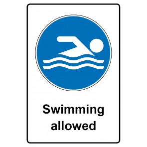 Schild Gebotszeichen Piktogramm & Text englisch · Swimming allowed (Gebotsschild)