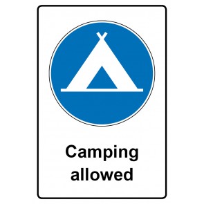 Aufkleber Gebotszeichen Piktogramm & Text englisch · Camping allowed | stark haftend (Gebotsaufkleber)