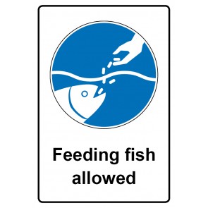Aufkleber Gebotszeichen Piktogramm & Text englisch · Feeding fish allowed | stark haftend (Gebotsaufkleber)