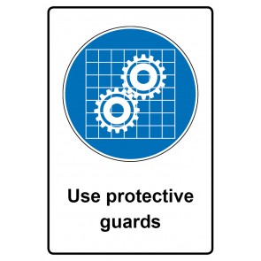 Aufkleber Gebotszeichen Piktogramm & Text englisch · Use protective guards (Gebotsaufkleber)