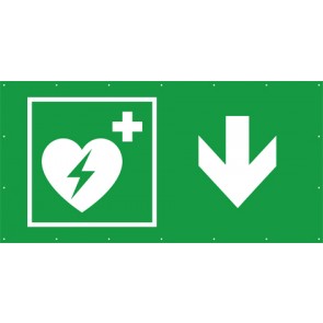 Rettungszeichen Banner · Plane Defibrillator hier - zurück