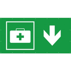 Rettungszeichen Banner · Plane Notfallkoffer Sanitätskoffer hier - zurück