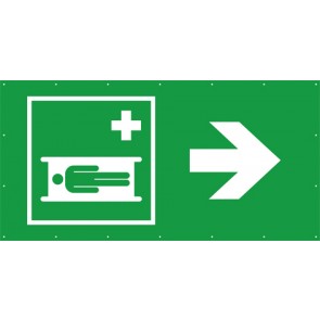 Rettungszeichen Banner · Plane Krankentrage, Nottrage rechts