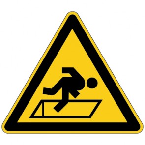 Warnschild Warnung vor Absturzgefahr durch Luken im Boden · selbstklebend
