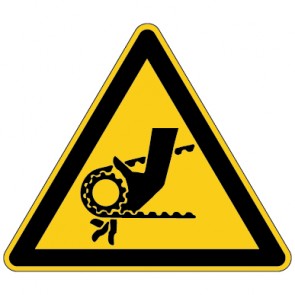 Warnschild Warnung vor Einzugsgefahr durch Riemenantrieb