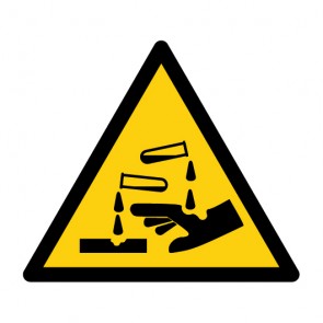 Schild Warnzeichen Warnung vor ätzenden Stoffen · ISO 7010 W023 · selbstklebend