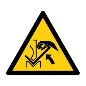 Schild Warnzeichen Warnung vor Handquetschung zwischen dem Werkzeug der Abkantpresse · ISO 7010 W031 · selbstklebend