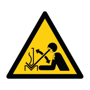 Schild Warnzeichen Warnung vor hochschnellendem Werkstück in einer Presse · ISO 7010 W032 · selbstklebend