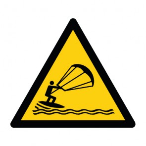 Schild Warnzeichen Warnung vor Kitesurfern · ISO 7010 W062 · selbstklebend