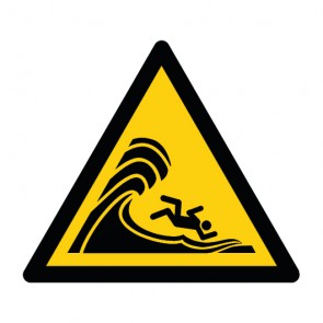 Schild Warnzeichen Warnung vor hoher Brandung oder hohen brechenden Wellen · ISO 7010 W065 · selbstklebend