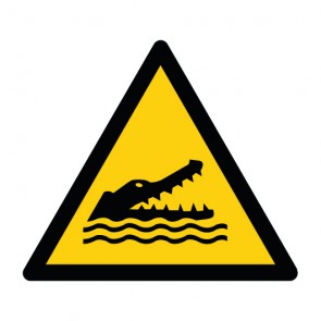 Schild Warnzeichen Warnung vor Krokodilen, Alligatoren oder Kaimanen · ISO 7010 W067 · selbstklebend