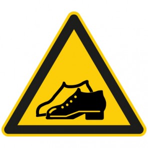 Warnschild Achtung, festes Schuhwerk tragen · selbstklebend