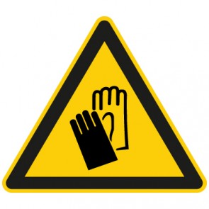 Warnschild Achtung, Handschuhe tragen
