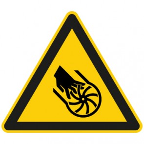 Warnschild Warnung vor Handverletzung durch rotierende Teile · selbstklebend