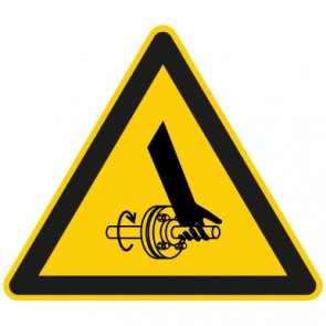 Warnschild Warnung vor Handverletzung durch rotierende Welle