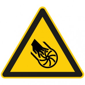 Warnschild Warnung vor Handverletzung durch rotierende Teile · selbstklebend
