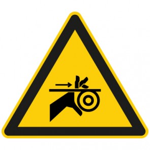 Warnschild Warnung vor Handverletzung durch Riemenantrieb