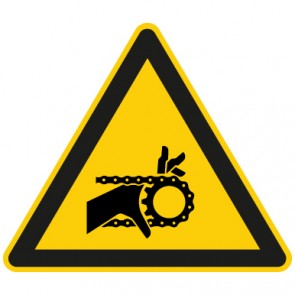 Warnschild Warnung vor Handverletzung durch Kettenantrieb · selbstklebend