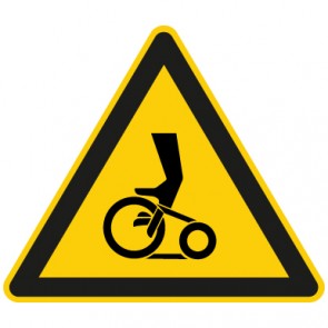 Warnschild Warnung vor Handverletzung durch Riemenantrieb