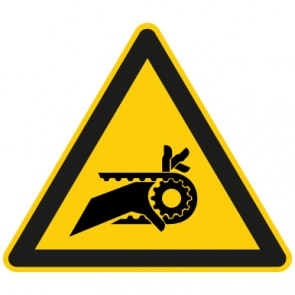 Warnschild Warnung vor Einzug durch Riemenantrieb · selbstklebend