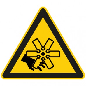 Warnschild Warnung vor Handverletzung durch rotierendes Lüfterrad · selbstklebend