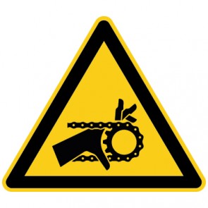 Warnschild Warnung vor Handverletzung durch Riemenantrieb · selbstklebend