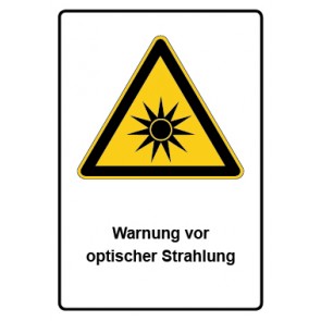 Kombischild Warnzeichen rechteckig mit Text Warnung vor optischer Strahlung · selbstklebend