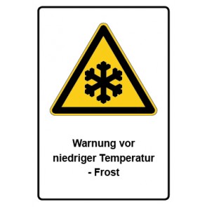 Schild Warnzeichen Piktogramm & Text deutsch · Warnung vor niedriger Temperatur - Frost | selbstklebend