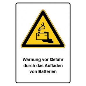 Magnetschild Warnzeichen Piktogramm & Text deutsch · Warnung vor Gefahr durch das Aufladen von Batterien