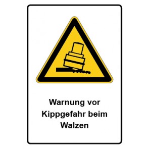 Schild Warnzeichen Piktogramm & Text deutsch · Warnung vor Kippgefahr beim Walzen