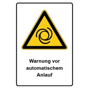 Magnetschild Warnzeichen Piktogramm & Text deutsch · Warnung vor automatischem Anlauf