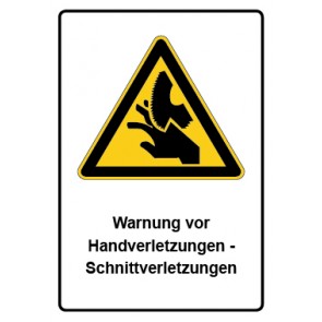 Schild Warnzeichen Piktogramm & Text deutsch · Warnung vor Handverletzungen - Schnittverletzungen | selbstklebend