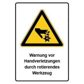 Aufkleber Warnzeichen Piktogramm & Text deutsch · Warnung vor Handverletzungen durch rotierendes Werkzeug | stark haftend